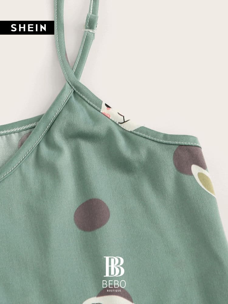 طقم بيجامة كامي بنقاط بولكا وطباعة أرنب مع غطاء العين