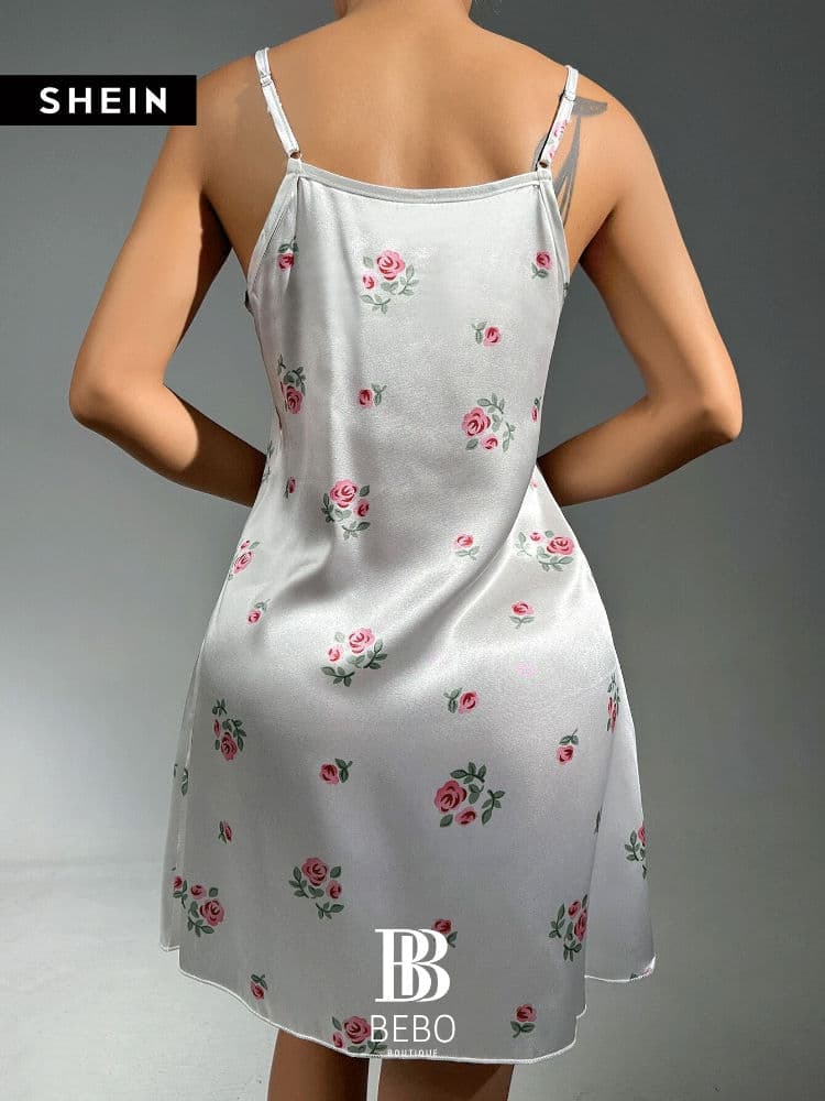 فستان نوم كامي طباعة الأزهار ساتان