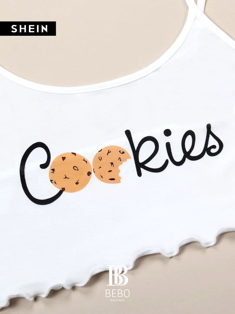 طقم بيجامة كامي  بجرافيك عبارة و كيك