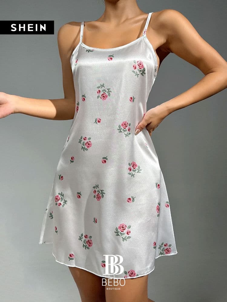 فستان نوم كامي طباعة الأزهار ساتان