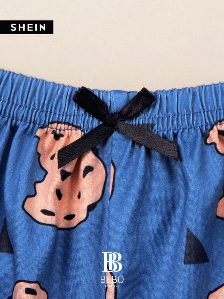 طقم بيجامة كامي  بجرافيك عبارة و كيك